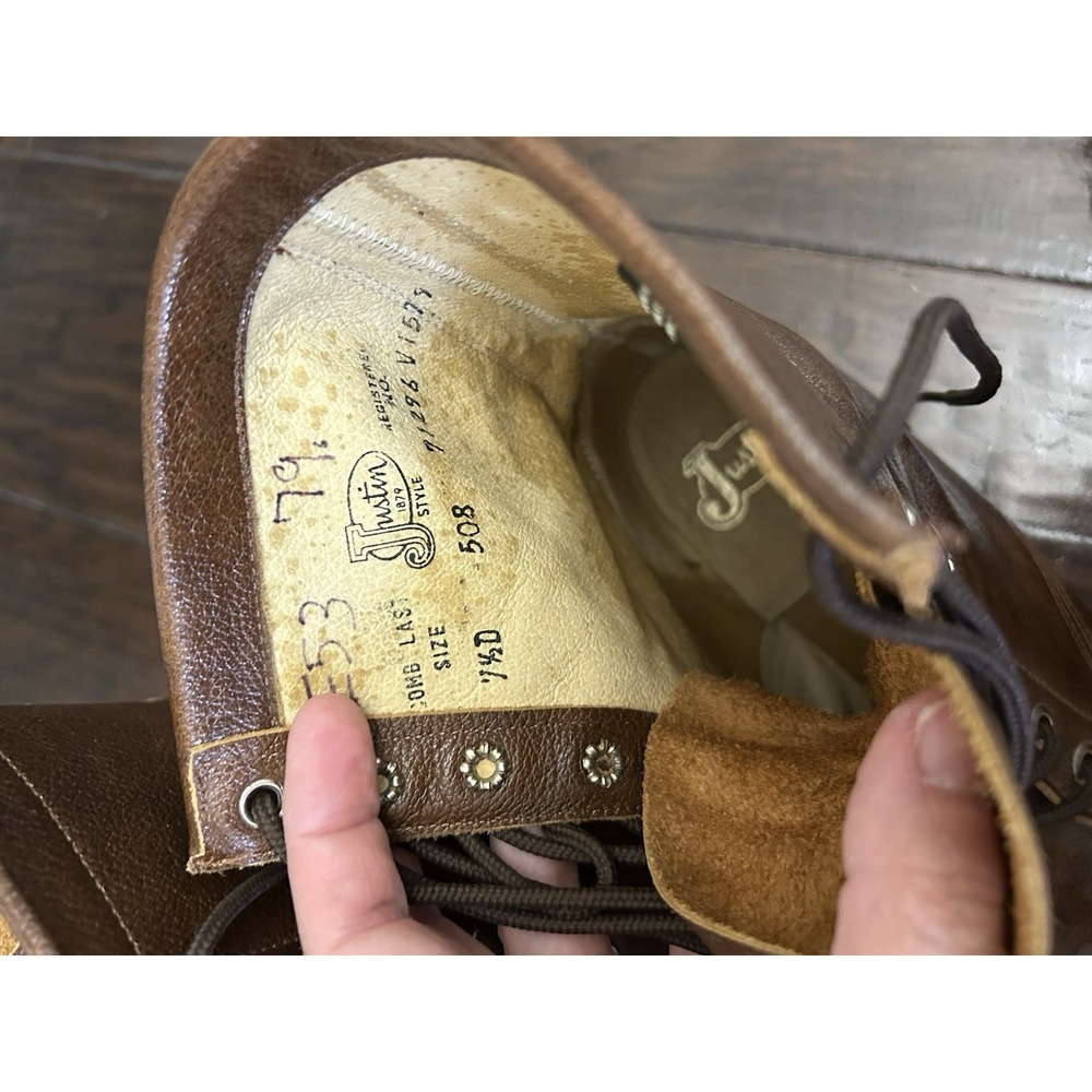 Justin 508 Brown Leather Granny Lace-up Kiltie Roper Boots Womens 7.5D Steampunk - Picture 10 of 10